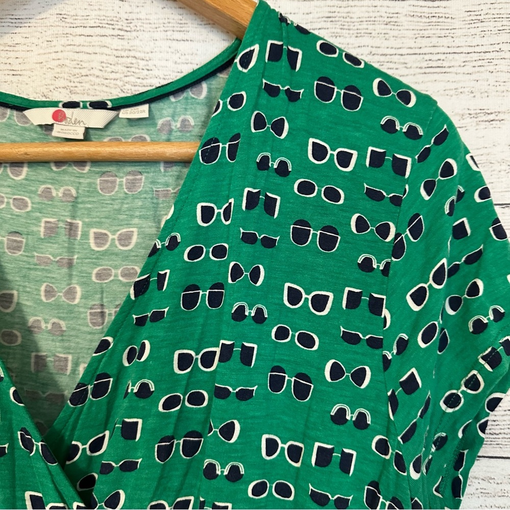 Boden Jersey Sunglass Green Faux Wrap Dress. - Picture 4 of 7